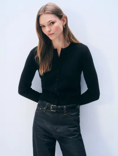 White + Warren White & Warren Cashmere Crewneck Cardigan Sweater In Black-