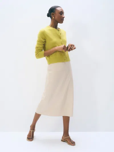 White + Warren White & Warren Cashmere Crewneck Cardigan Sweater In Citronelle In Green