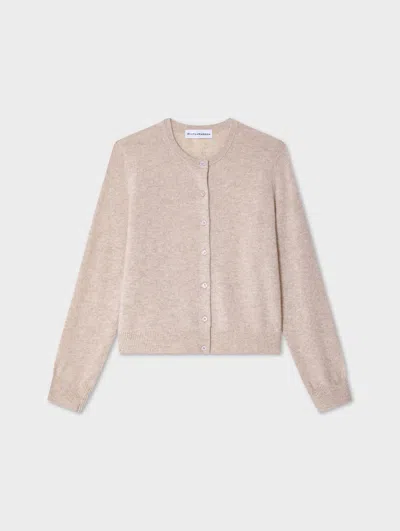 White + Warren White & Warren Cashmere Crewneck Cardigan Sweater In Sand Wisp Heather In Neutral