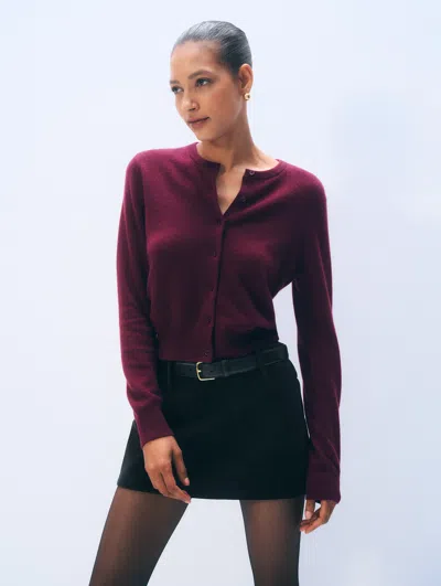 White + Warren White & Warren Cashmere Crewneck Cardigan Sweater In Sangria