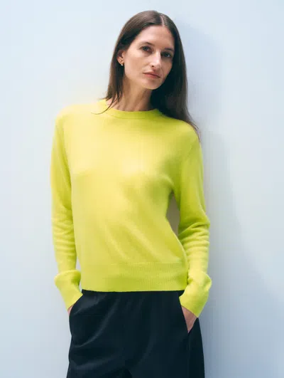 White + Warren White & Warren Cashmere Crewneck Top In Citric Yellow