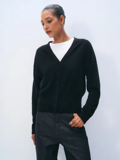 White + Warren White & Warren Cashmere Deep V Cardigan Sweater In Black