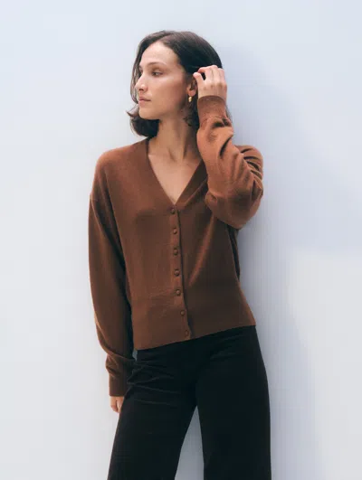 White + Warren White & Warren Cashmere Deep V Cardigan Sweater In Cedarwood