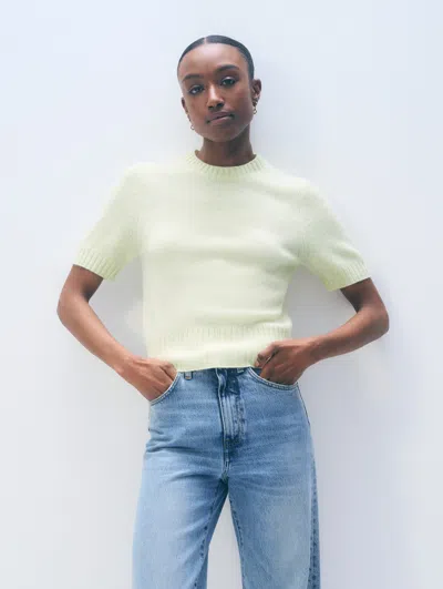 White + Warren White & Warren Cashmere Featherweight T-shirt Sweater In Pale Pistachio In Neutral