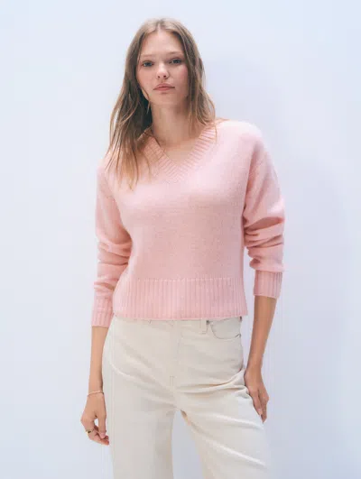 White + Warren White & Warren Cashmere Featherweight V Neck Sweater In Pink