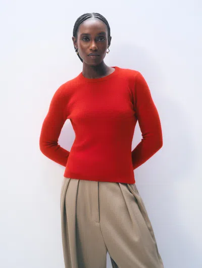 White + Warren White & Warren Cashmere Fitted Crewneck Top In Red