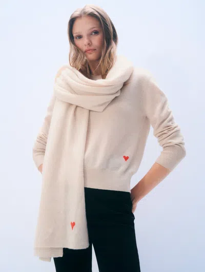 White + Warren White & Warren Cashmere Heart Travel Wrap In Natural Heather/poppy Red