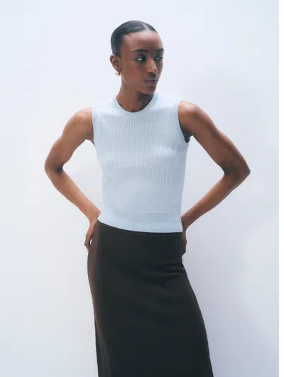 White + Warren White & Warren Cashmere Linen Fine Cable Shell Tank Top In Blue