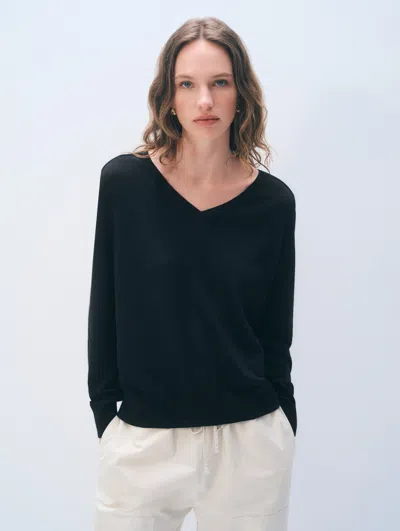 White + Warren White & Warren Cashmere Linen Pullover In Black