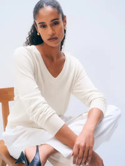 White + Warren White & Warren Cashmere Linen Pullover In Ivory