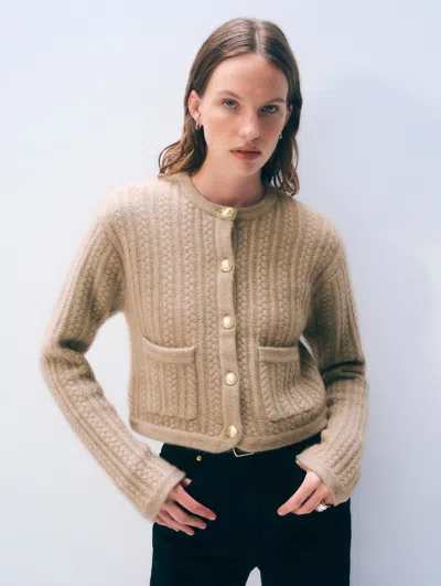 White + Warren White & Warren Cashmere Luxe Cable Cardigan Sweater In Taupe Heather In Brown