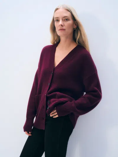 White + Warren White & Warren Cashmere Luxe Pocket Cardigan Sweater In Sangria