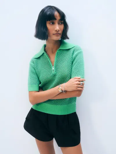 White + Warren White & Warren Cashmere Mesh Polo Sweater In Green