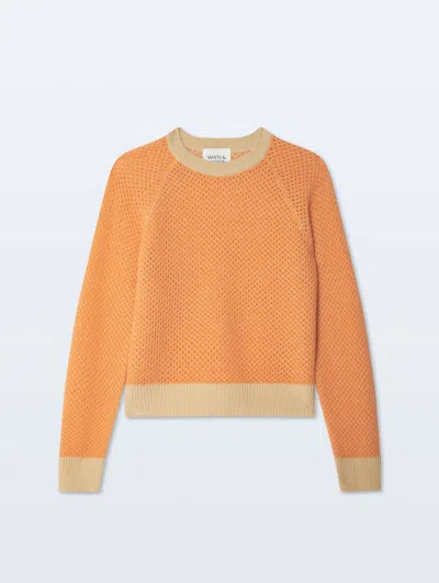 White + Warren White & Warren Cashmere Mesh Sweatshirt In Bright Orange & Cornsilk