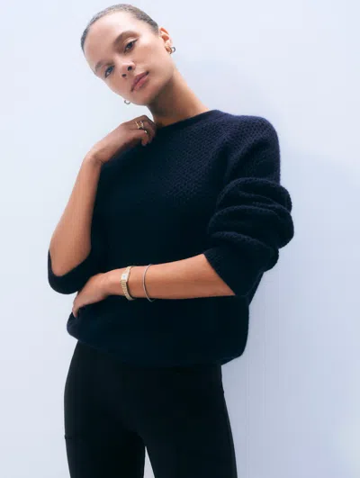 White + Warren White & Warren Cashmere Mesh Sweatshirt In Navy