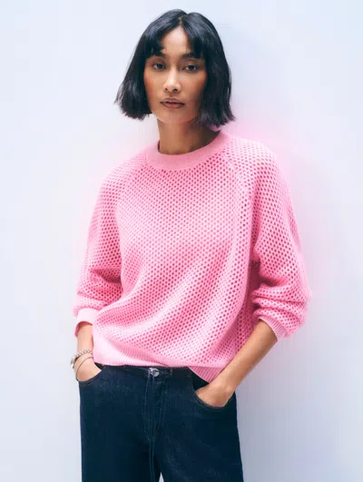 White + Warren White & Warren Cashmere Mesh Sweatshirt In Pink