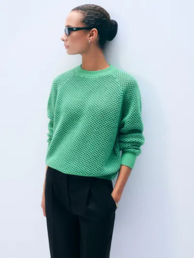 White + Warren White & Warren Cashmere Mesh Sweatshirt In Retro Green