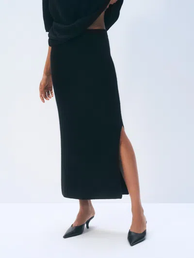 White + Warren White & Warren Cashmere Midi Skirt In Black
