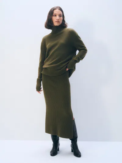 White + Warren White & Warren Cashmere Midi Skirt In Deep Olive