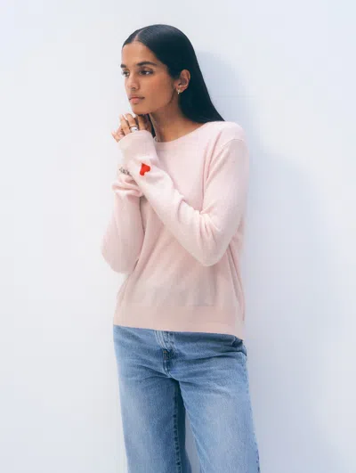 White + Warren White & Warren Cashmere Mini Heart Sleeve Crewneck Top In Pink Sand/desert Red