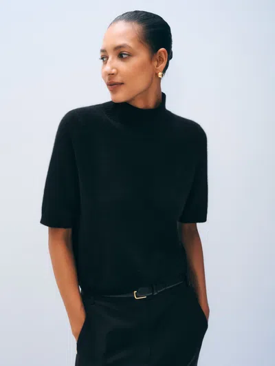 White + Warren White & Warren Cashmere Mockneck Tee Top In Black