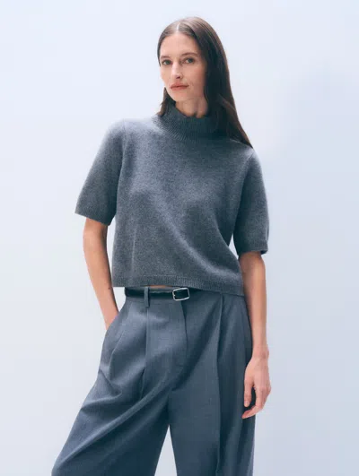 White + Warren White & Warren Cashmere Mockneck Tee Top In Graphite Heather
