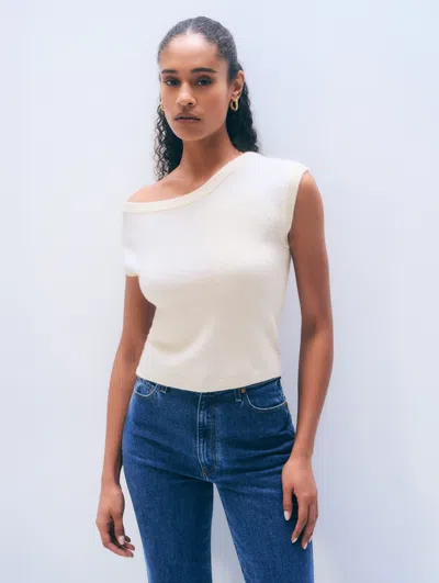 White + Warren White & Warren Cashmere Off Shoulder Top In Soft White In Soft White