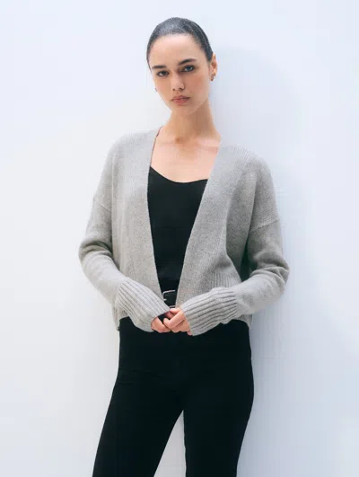 White + Warren White & Warren Cashmere Open Front Cardigan Sweater In Grey Heather In Gray