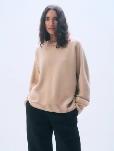 White + Warren White & Warren Cashmere Oversized Saddle Sleeve Crewneck Top In Muted Camel
