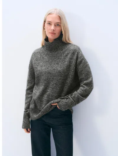 White + Warren White & Warren Cashmere Oversized Standneck Sweater In Black