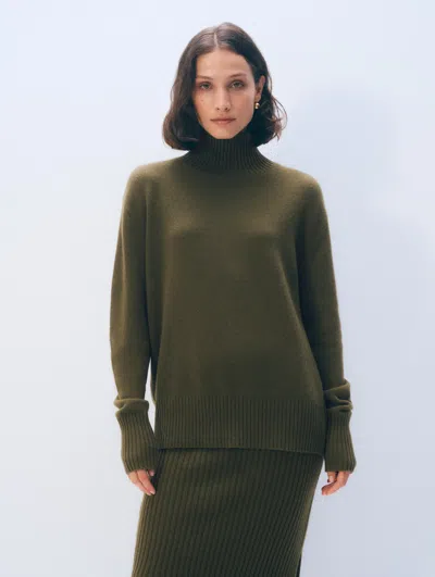 White + Warren White & Warren Cashmere Oversized Standneck Sweater In Deep Olive