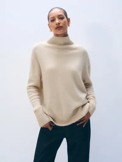 White + Warren White & Warren Cashmere Oversized Standneck Sweater In Natural Heather