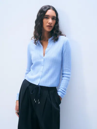 White + Warren White & Warren Cashmere Pointelle Shirt Sweater In Blue