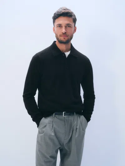 White + Warren White & Warren Cashmere Polo Sweater In Black