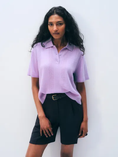 White + Warren White & Warren Cashmere Polo Sweater In Lavender Fog