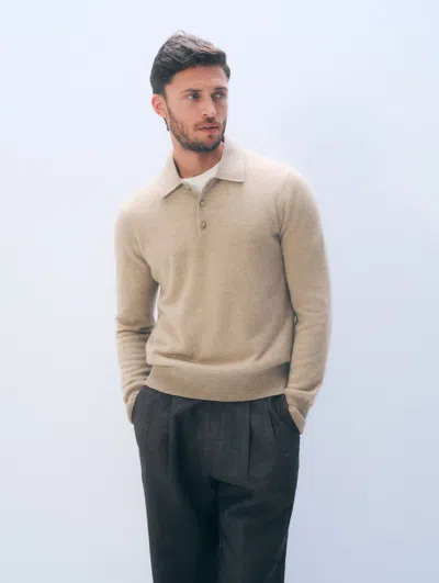 White + Warren White & Warren Cashmere Polo Sweater In Taupe Heather In Nude