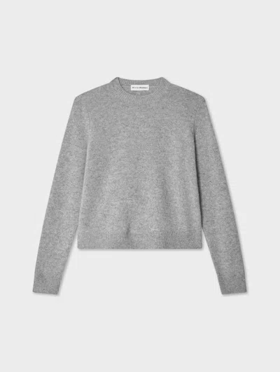 WHITE + WARREN WHITE & WARREN CASHMERE RIBBED TRIM CREWNECK TOP IN GREY HEATHER