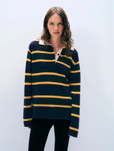 White + Warren White & Warren Cashmere Rugby Polo Sweater In Navy