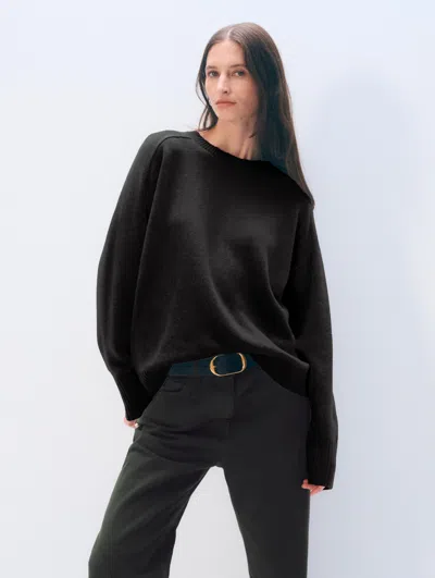 White + Warren White & Warren Cashmere Saddle Sleeve Crewneck Top In Black