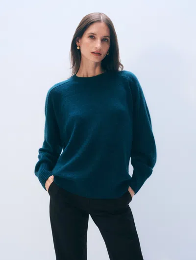White + Warren White & Warren Cashmere Saddle Sleeve Crewneck Top In Dark Emerald/bright Viridian Combo