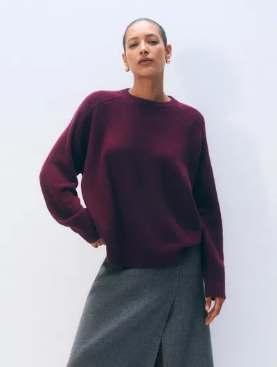 White + Warren White & Warren Cashmere Saddle Sleeve Crewneck Top In Sangria