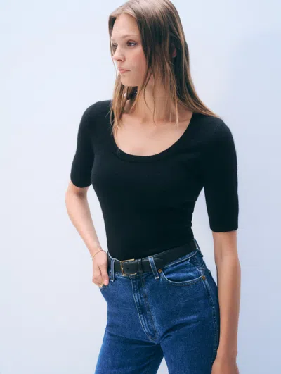 White + Warren White & Warren Cashmere Scoop Neck Top In Black