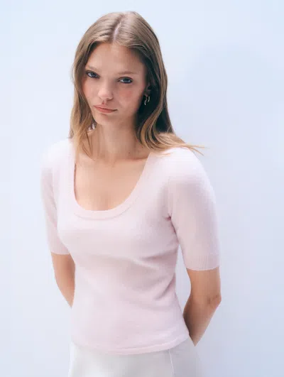 White + Warren White & Warren Cashmere Scoop Neck Top In Pink Sand