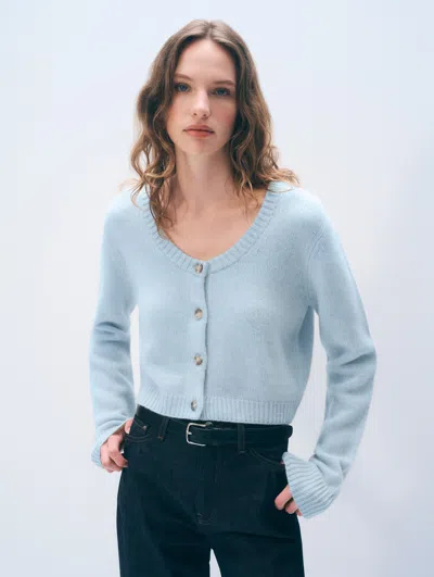 White + Warren White & Warren Cashmere Scoop Short-length Cardigan Sweater In Blue