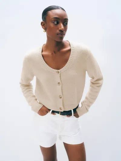 White + Warren White & Warren Cashmere Scoop Short-length Cardigan Sweater In Natural Heather