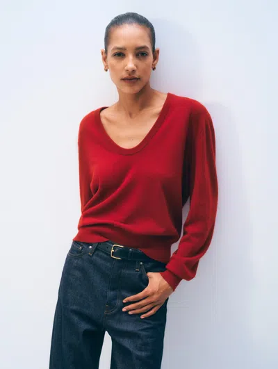 White + Warren White & Warren Cashmere Scoopneck Sweater In Red