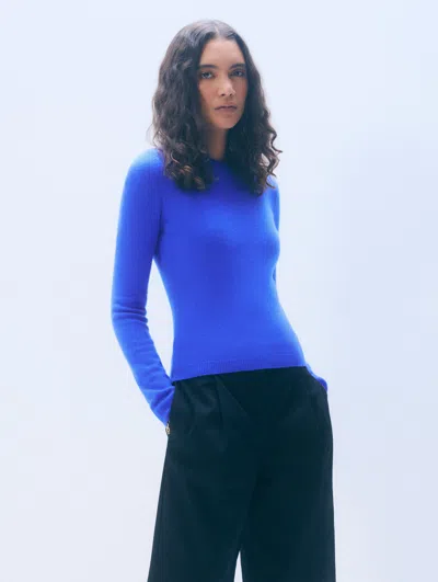 White + Warren White & Warren Cashmere Slim Stretch Crewneck Top In Blue