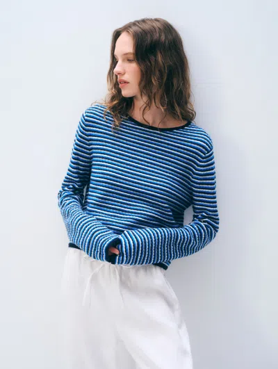 White + Warren White & Warren Cashmere Striped Sweater In Blue