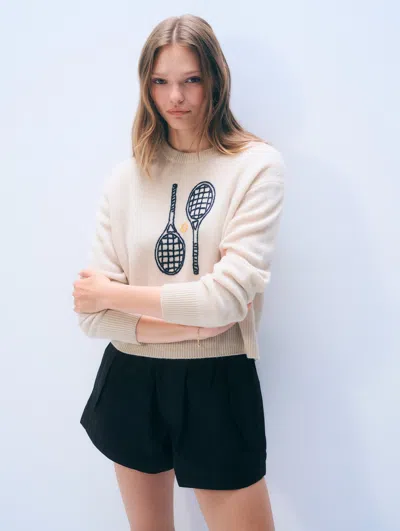 White + Warren White & Warren Cashmere Tennis Embroidered Sweatshirt In White