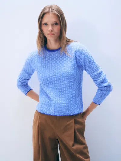 White + Warren White & Warren Cashmere Textured Crewneck Top In Blue